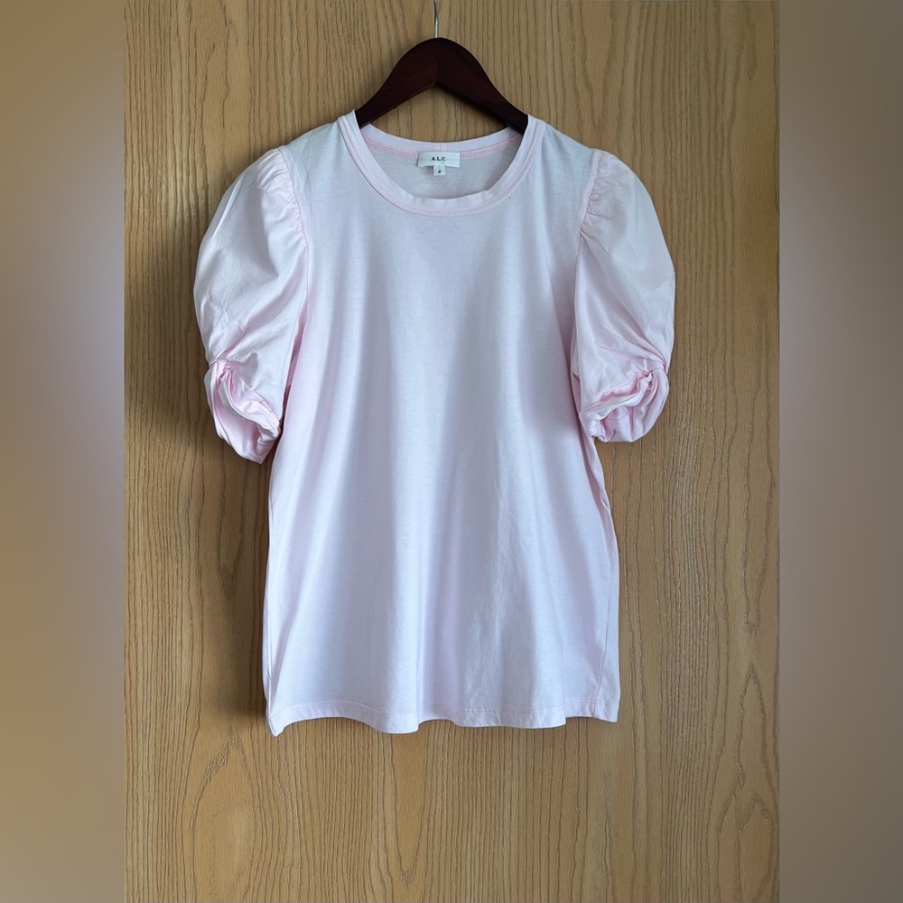 A.L.C. | Size Medium | Kati Puff Sleeves Tee Blouse Top Pale Pink